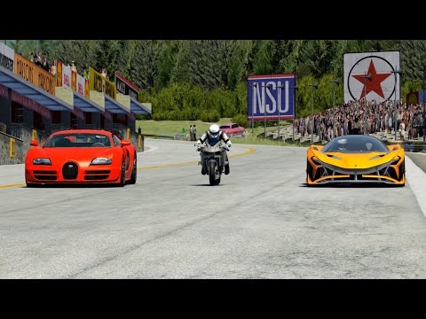 Kawasaki Ninja H2R vs Apollo Project EVO vs Bugatti Veyron 16.4 Super Sport at Old SPA