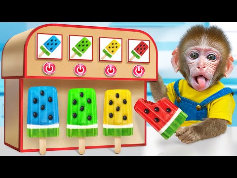 KiKi Monkey take Perfect Rainbow Watermelon Ice Cream from Vending Machine | KUDO ANIMAL KIKI