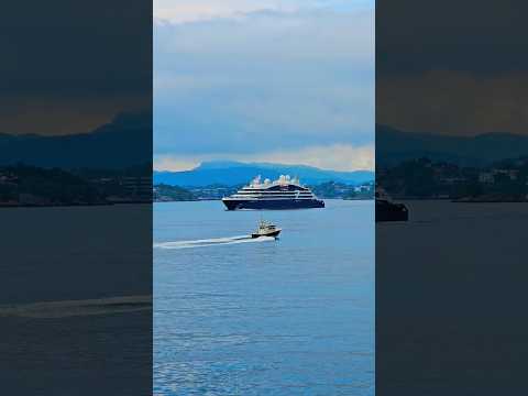 Super Yacht Glides By | Shot From The Balcony 🏡 #shorts #yacht #superyacht #fjords #view #🇳🇴