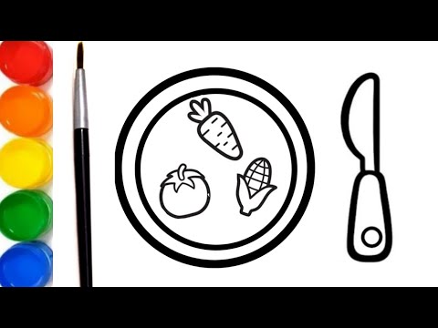 Vegetable Plate Drawing, Painting and Coloring for Kids & Toddlers | Vegetable Drawing