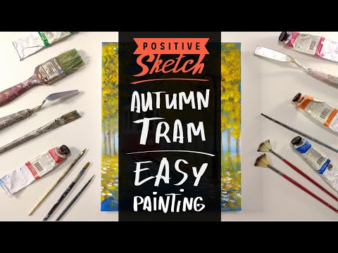 Autumn painting tutorial, Autumn Tram / Acrylic painting, Cityscape