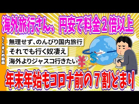 【2chまとめ】海外旅行さん、円安で料金２倍以上、年末年始もコロナ前の７割どまり【面白いスレ】