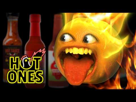 Annoying Orange Starts on Fire While Eating Spicy Wings | Hot Ones