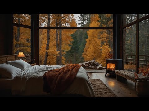 Autumn Forest Bedroom Ambience with Soothing Cracking Fire | Fall Sounds for Relaxation