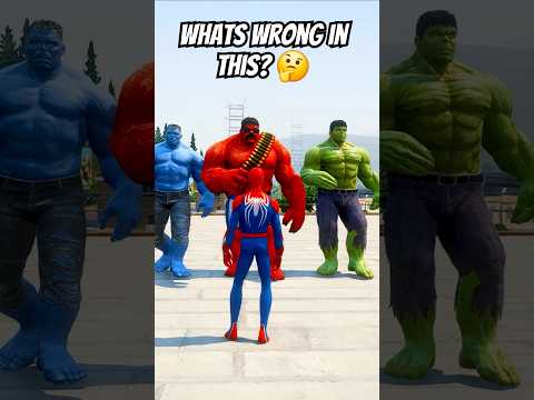 SPIDERMAN VS RED, BLUE & GREEN HULK, WHO IS STRONGER? 🤔| #shorts #gta5