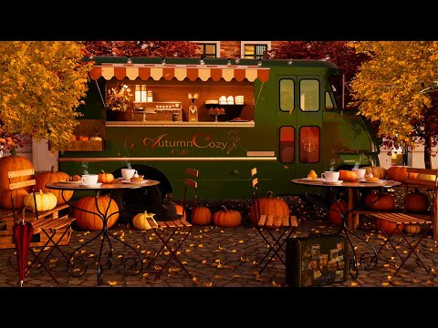 Autumn Cozy Coffee Truck Ambience | Autumn Day Sounds, Crunchy Leaves, Chatter