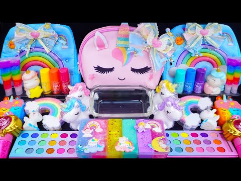 Unicorn slime Mixing Eyeshadow, Glitters & Cute things into slime #slimeasmr #Satisfying #slimevideo