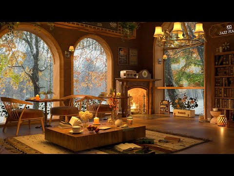 4K Winter Cozy Porch Coffee Ambience 🎹 Smooth Jazz Background Music to Relax/Study/Work to