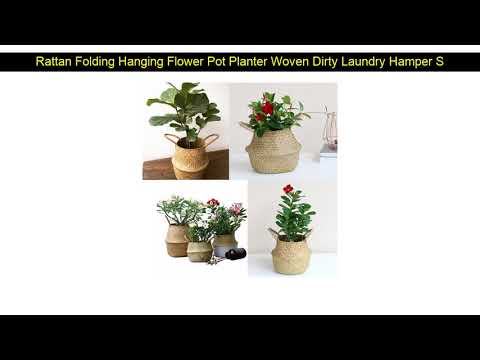 Rattan Folding Hanging Flower Pot Planter Woven Dirty Laundry Hamper Storage Basket Holder Seagrass