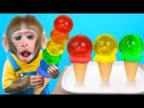 KiKi Monkey get challenge with Rainbow Jelly Ice Cream in the Truck | KUDO ANIMAL KIKI