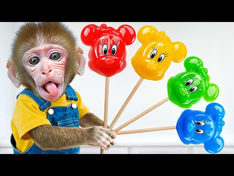 KiKi Monkey cook Minnie Mouse Rainbow Jelly and go Swimming Pool with Ducklings | KUDO ANIMAL KIKI