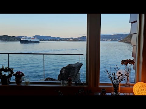 Majestic Norwegian Coastal Ferry Glides By | Balcony View 🏡 #norwegian #coastal #ferry #balcony #🇳🇴