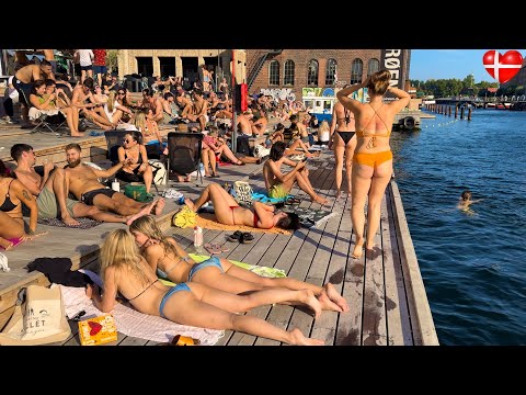 Strandgade🇩🇰Papirøen Harbor Bathe Beach, Bikini Beach, Copenhagen Denmark, 4K Walk, September 2024