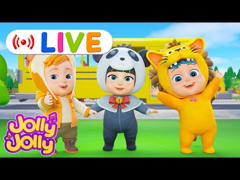 LIVE🔴Wheels on the bus, Muffin man + MORE  | Jolly Jolly & Bus song - Best Kids Songs!