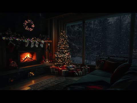 Sleep in a Cozy Christmas Room🎅Christmas Atmosphere with Fire & Snowstorm Sounds ☃️