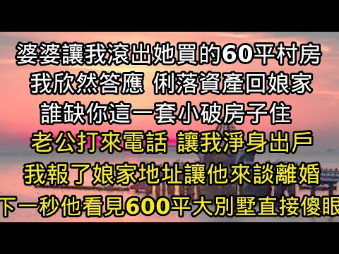 婆婆讓我滾出她買的60平村房，我欣然答應 俐落資產回娘家，誰缺你這一套小破房子住？，老公打來電話 讓我淨身出戶，我報了娘家地址讓他來談離婚，下一秒他看見600平大別墅直接傻#翠花的秘密#婆媳#家庭故事