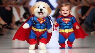 Smiling Baby and Puppy on the Fashion Runway | Baby Dog | Baby Fashion Show | Baby | Puppy