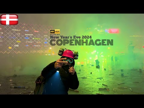 Celebrating New Year’s Eve 2024 🎆 Downtown Copenhagen Denmark | Crazy Fireworks, 4k Walk, HRD 60FPS