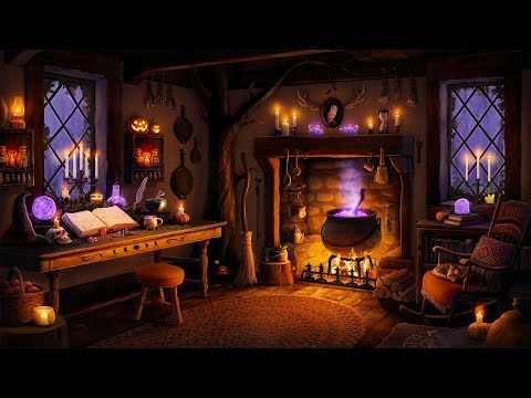 Cozy Witch Cottage - Halloween Ambience with Fireplace, Rain, & Distant Thunder for Relaxation