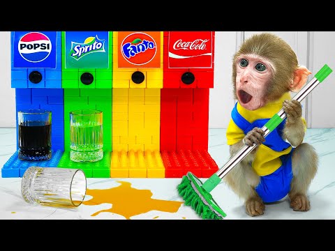 KiKi Monkey challenges with building Coca Fanta Pepsi Lego Vending Machine | KUDO ANIMAL KIKI