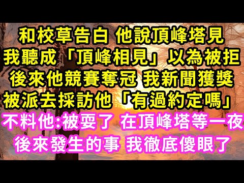 和校草告白 他說頂峰塔見我聽成「頂峰相見」以為被拒後來他競賽奪冠 我新聞獲獎被派去採訪他「有過約定嗎」不料他:被耍了 在頂峰塔等一夜後來發生的事 我徹底傻眼了#甜寵#灰姑娘#霸道總裁#愛情#婚姻