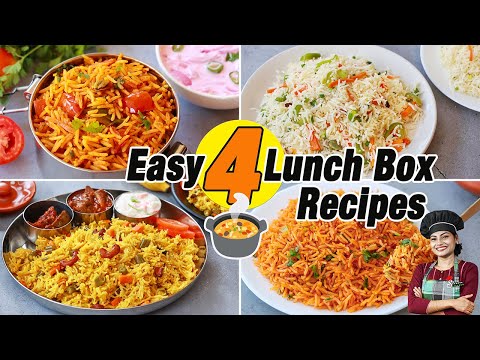 Lunch നു ഇനി കറി തിരക്കി പോകണ്ട💯, Easy 4 Variety Rice Recipes | Lunch Box Recipes For Kids Malayalam