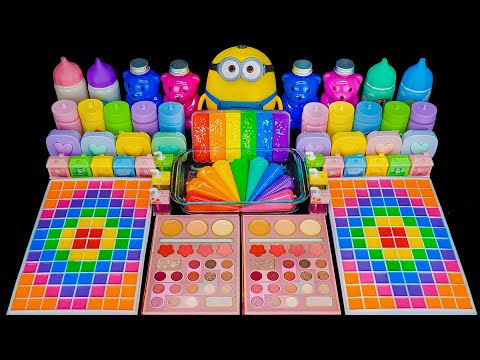 Rainbow Minions & Bear Slime 🌈✨ Mixing random into Glossy Slime I Satisfying Slime #64