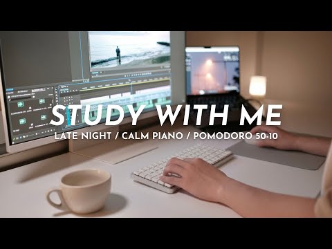 ⛈️ 2-HOUR STUDY WITH ME AT NIGHT | 🎹 Calm Piano, Rain Sound | Pomodoro 50/10