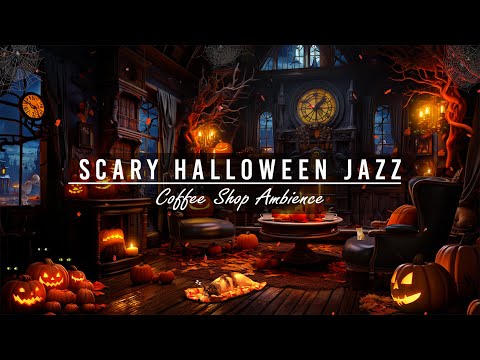 Cozy Fall Night Coffee Shop & Magic Halloween Jazz Music 🎃🕷️ Halloween Ambience Dark, Spooky, Scary