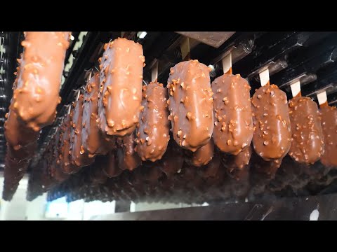 process of making chocolate almond ice cream. Korea's 70-year-old ice cream factory