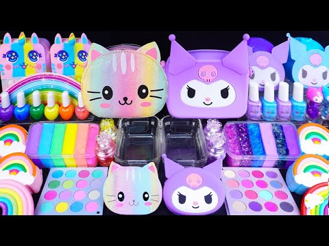 Rainbow Cat vs Kuromi Eyeshadow, Glitter & Random things into slime #slimeasmr #Satisfying #slime