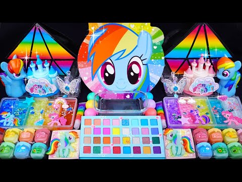 My Little Pony Rainbow Dash Slime Mixing Eyeshadow & Random things into slime #asmr #satisfying