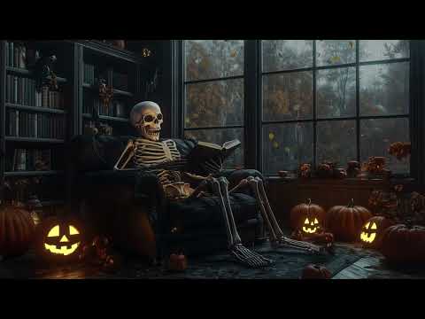 Relaxing Reading Space with White Skeleton | Rain Sounds & Weird Sounds