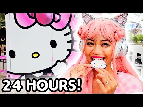 EATING HELLO KITTY FOOD FOR 24 HOURS PT 2! #sanrio #hellokitty #food #challenge