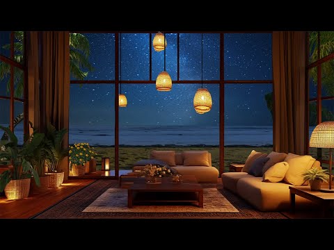 Cozy Coastal Villa at Night with Moonlight | Calming Sea Waves and Nature Sounds for Peaceful Sleep