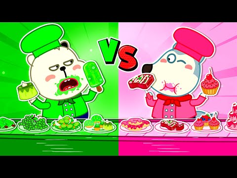 Last To STOP Eating Pink VS Green Food | Learns Healthy Food Choices 🐺 Cartoons for Kids | LYCAN