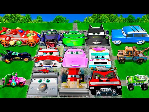 Mega pits with McQueen and Pixar Cars Vs Big & Small Lightning McQueen! BeamNG Drive Battle!