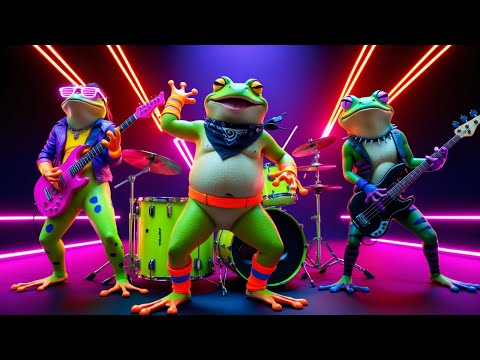 Frogs on Fire! 🐸🔥 Rock and Roll Kids Song - Neon Frog Band Show!