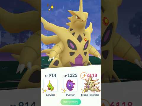 Shiny Mega Tyranitar Evolution Line vs TGR Leader Cliff in Pokemon GO.