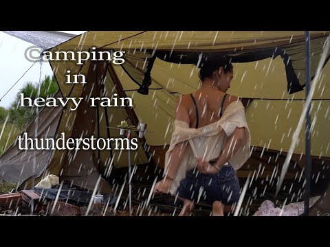 Solo Girl Camping In Heavy Rain , Thunderstorm with My Dog - sophia Adventures