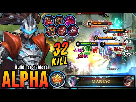 32 Kills + MANIAC!! Alpha Full Red Build (WTF LIFESTEAL) - Build Top 1 Global Alpha ~ MLBB