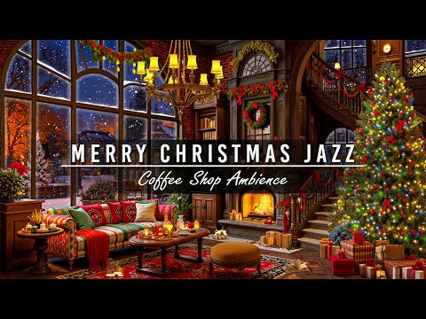 Sweet Christmas Coffee Shop Ambience for Relax Night 🎄 Instrumental Christmas Jazz Music & Fireplace