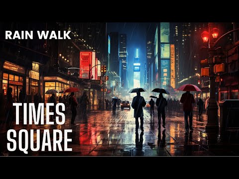 4K Rain Walk New York City | Times Square Rainy Night Dec 2023