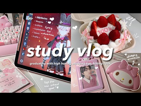 4am study vlog 💌📓 graduating with high honors, reaching 100k, studying for finals, playing genshin