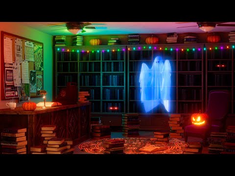 Spooky Halloween Bookshop Ambience | Cozy & Tingly Halloween Sounds 👻