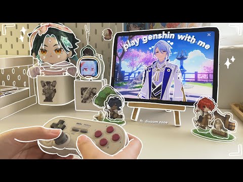 ☁️ playing genshin impact on a cozy morning, ipad setup & unboxing cute divoom products (kinda asmr)