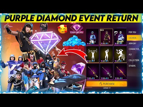 FREE FIRE PURPLE DIAMOND EVENT RETURN | PURPLE DIAMOND EVENT | TIME LIMITED SHOP PURPLE DIAMOND