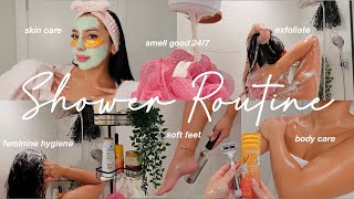 EVERYTHING SHOWER ROUTINE 2024 🛁🫧🎀 smell good ALL DAY, feminine hygiene, self care tips + motivation