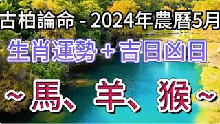 【古柏論命每月運勢+吉日凶日】2024年農曆五月(陽曆2024年6/6 ~ 7/5)生肖運勢分享 -  馬、羊、猴