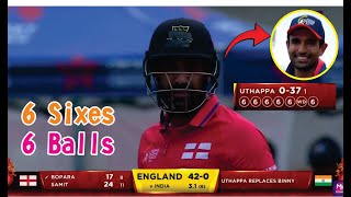 Ravi Bopara Hit 6 Sixes in Six Balls vs Robin Uthappa 666666 | India vs England Hong Kong Sixes